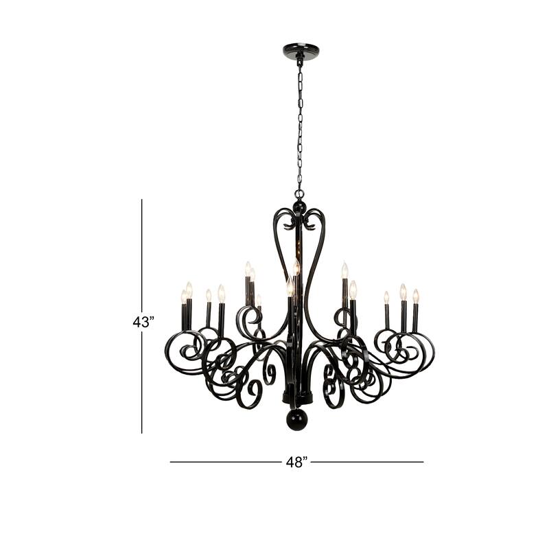 Black Metal Antique Style 18 Light Room Chandelier with Scrolls