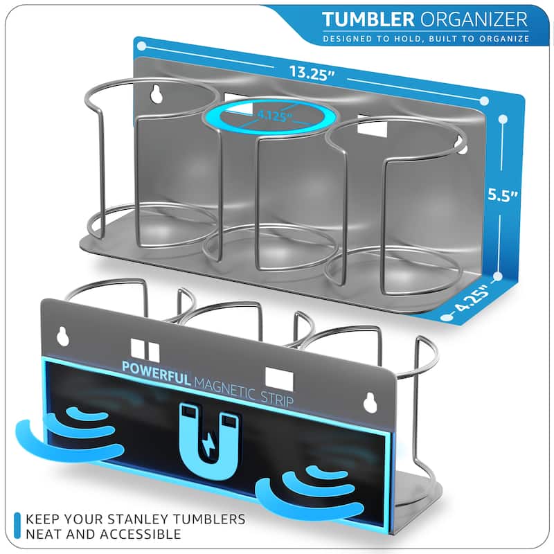 Sorbus Magnetic Stanley Cup Holder for 3 Cups, Bottle Organizer Adjustable Mount - 4.25” L x 13.25” W x 5.5” H