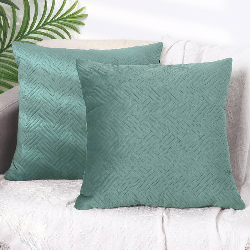 Velvet Knitted Throw Pillow Covers, Pack of 2 Spring Decorative Pillow Cases Square Soft Cushion Covers - Light Green
