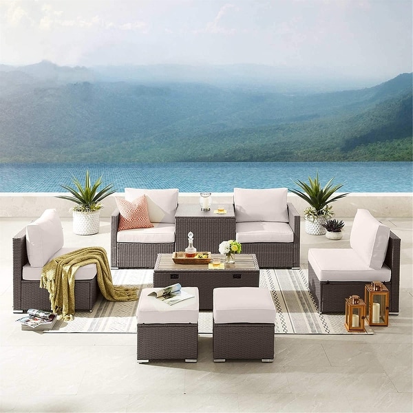 Super patio patio furniture 8 piece outdoor furniture set wicker sectional furniture with storage table outlet