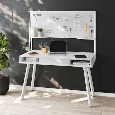 Techni Mobili Computer Desk with Storage & Erase White Board, White