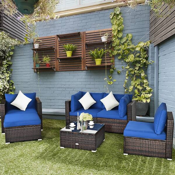 6pcs Patio Rattan Furniture Set Sectional Cushion Sofa Coffee Table Overstock 20768544