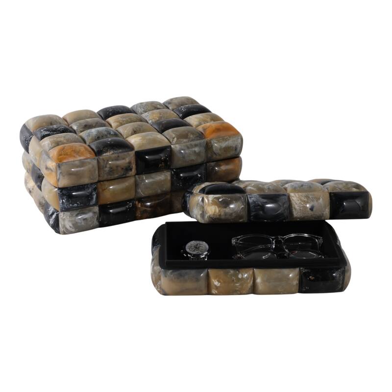 Resin Boxes Woven Glossy Block Texture (Set of 2) - 10", 12" Black - 12.5" x 8" x 5.5"