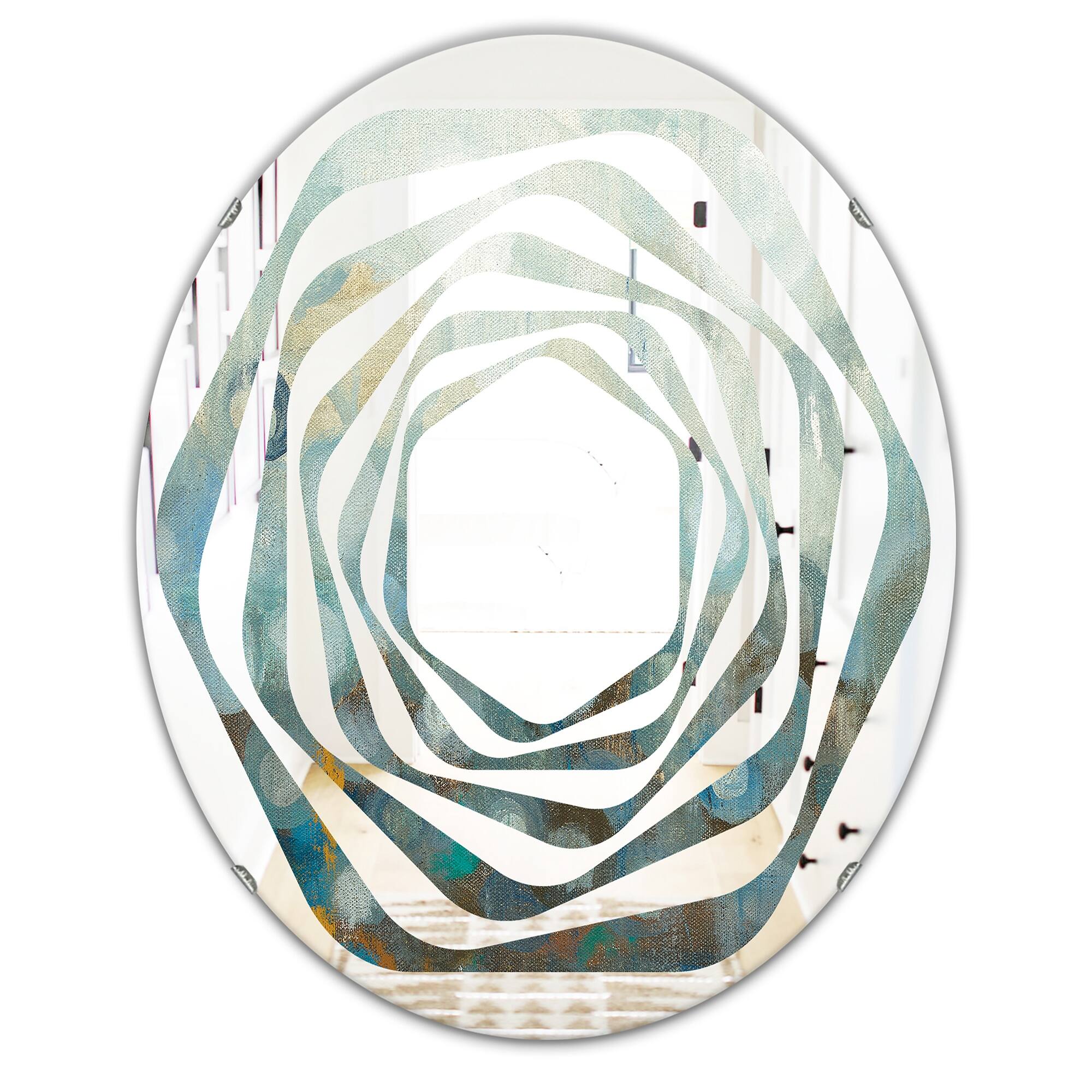 Designart 'Blue and Bronze Dots On Glass II' Printed Modern Round or ...