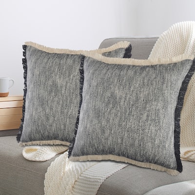 Sevita Blue Solid Cotton Throw Pillow, Set of 2