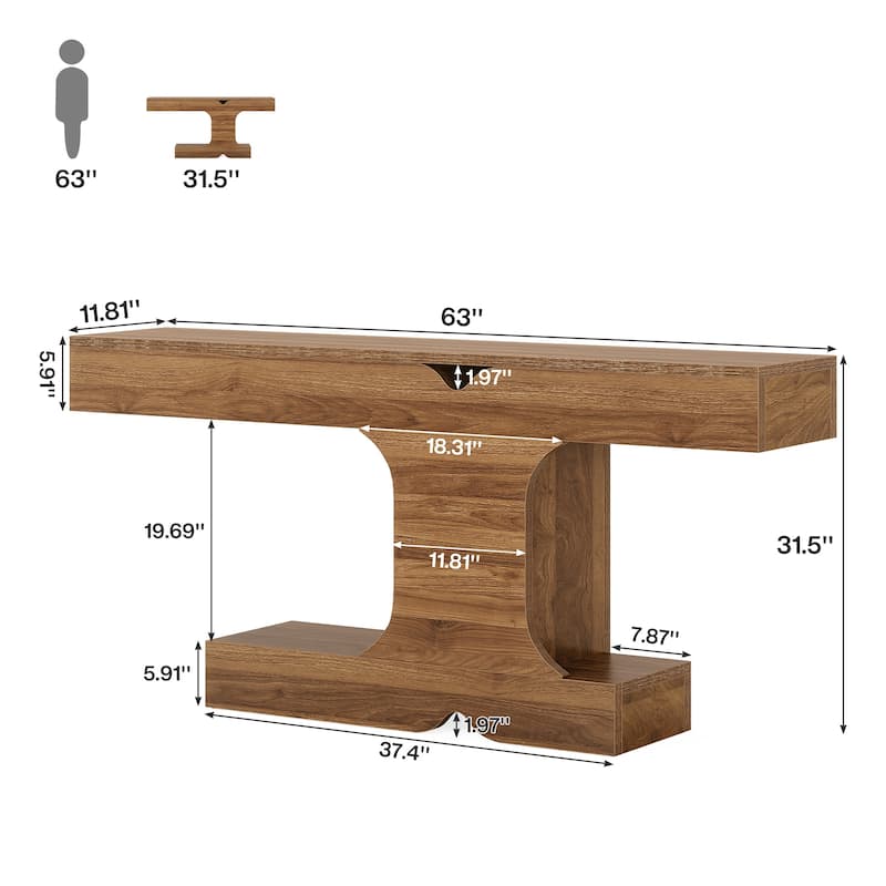 63-Inch Wood Console Sofa Hallway Foyer Table for Entryway