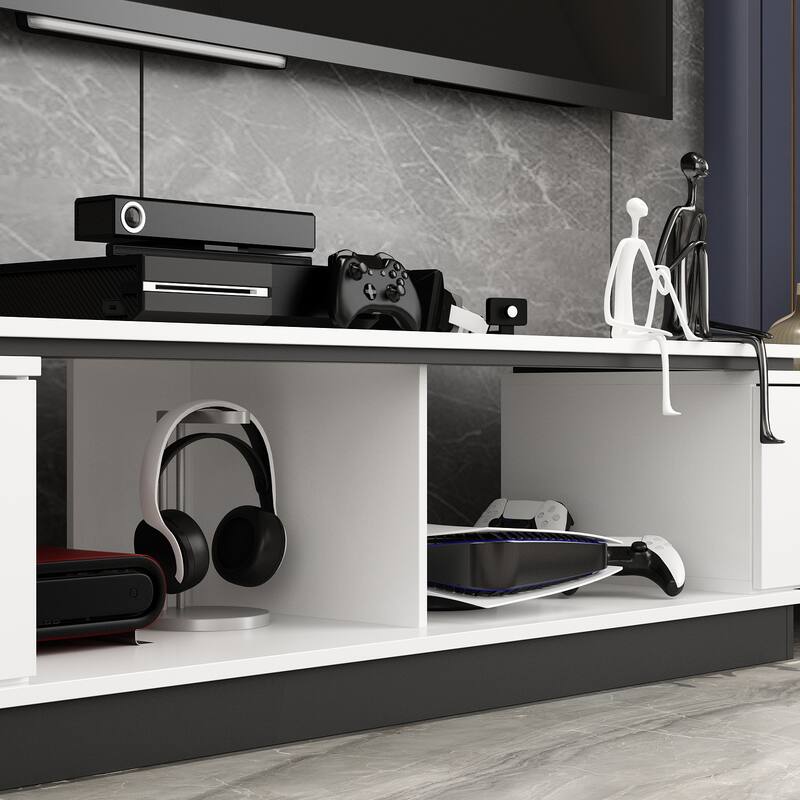 13.1"H Extendable Designs TV Stand with 4 Storage Drawer Black/White