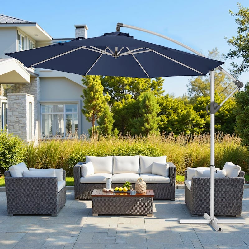 120" Patio Umbrella with Upgraded Aluminum Frame,Cantilever Hanging Market Umbrella with Base Included,UV Resistant