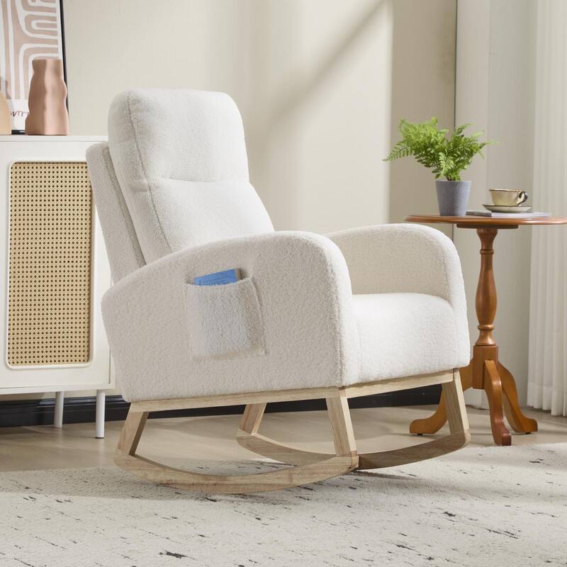 Modern Accent Rocking Chair Rocking Chair with Solid Wood Legs, Upholstered Nursery Glider Rocker