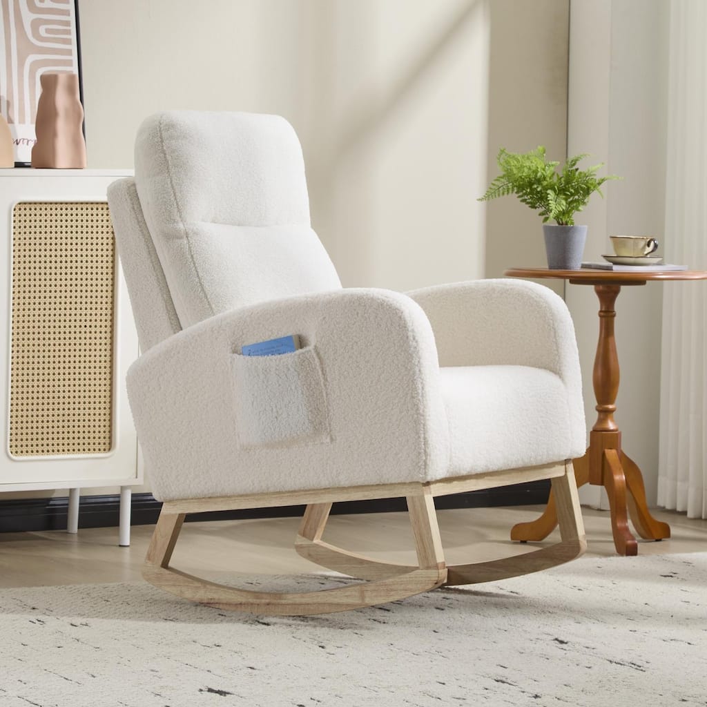 Rocking Chair Side Chair Reading Chair, Minimalist White Upholstered Chair Dressing Chair Leisure Chair