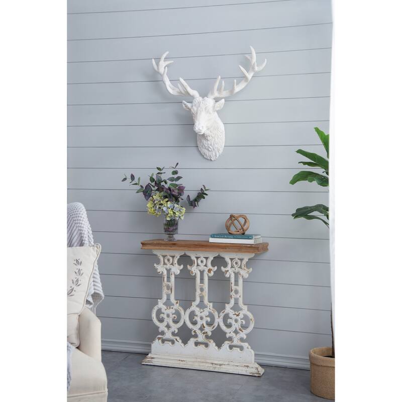 32" x 12" x 32" Classic Vintage Wash Console Table with Wood Top - Brown + Antique White