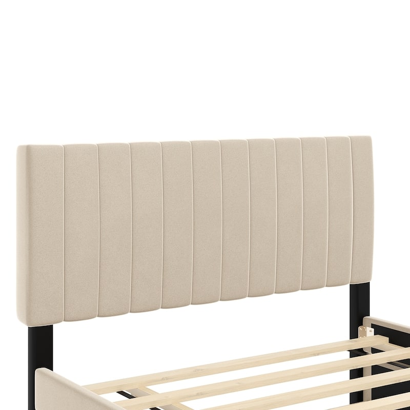 Velvet Fabric Upholstered Platform Bed with Twin Size Trundle