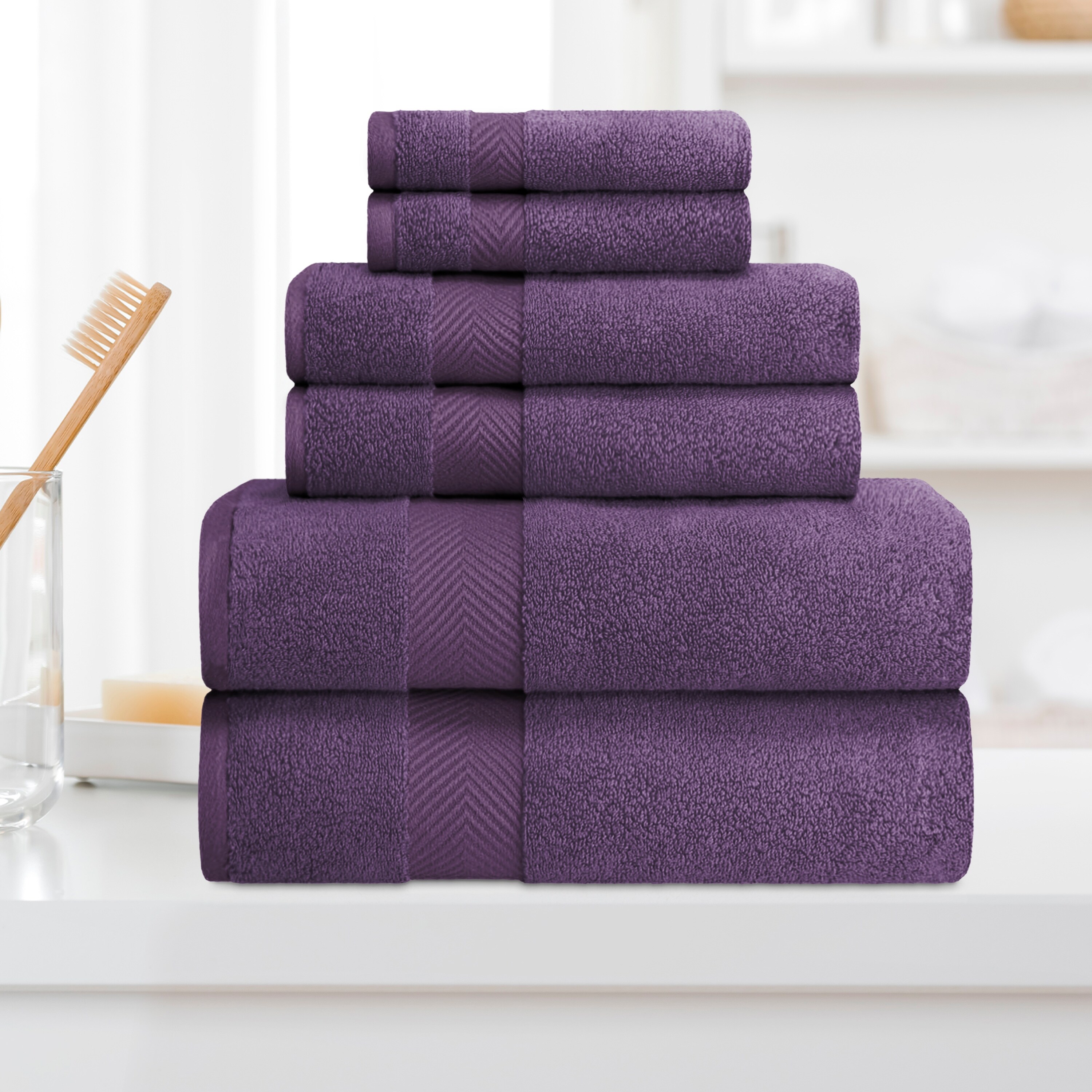 Madison Park Signature - Parker Textured Solid Stripe 600GSM Cotton Bath Towel 6pc Set - Ivory