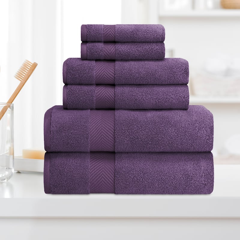 Superior Soft and Absorbent Zero Twist Cotton 6-piece Towel Set - Grape Seed