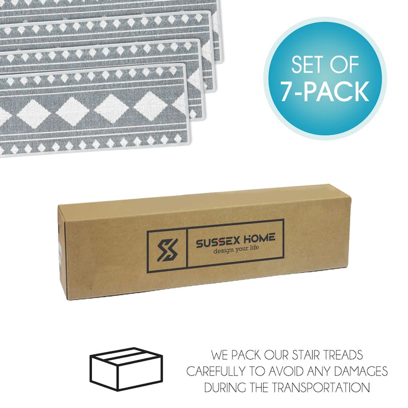 SussexHome Diamond Design 9" X 28" Stair Treads - 70% Cotton Anti-Slip Carpet Strips for Indoor Stairs-with Double Adhesive Tape