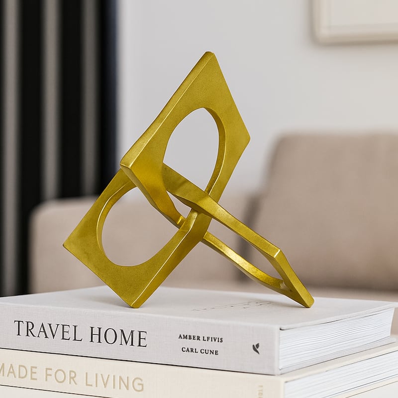 Decorative Handmade Aluminum 8.5 inch Square Sculpture - 6 x 7 x 8.5 in - Gold