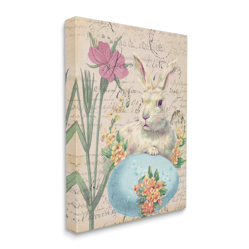 Stupell Easter Bunny Spring Blue Egg Vintage Postal Script Canvas Wall Art
