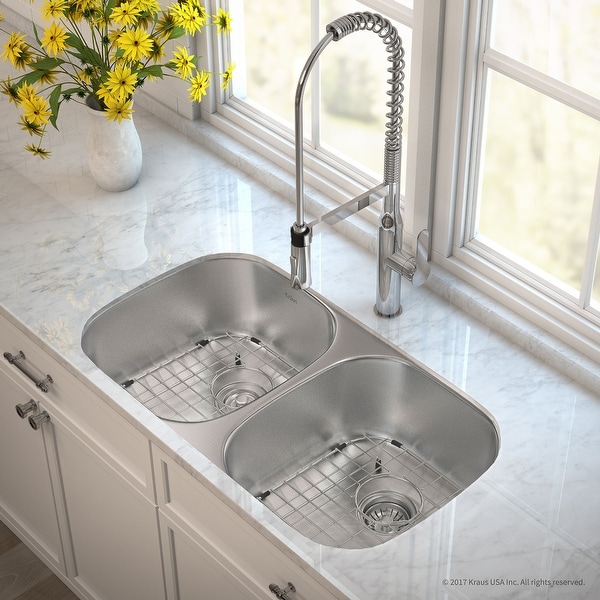 KRAUS MicroShield Stainless Steel 32 in 2-Bowl Undermount Kitchen Sink. Opens flyout.