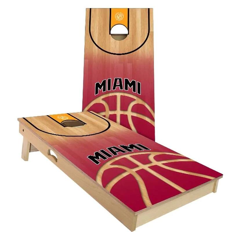 Miami Basketball Outdoor Cornhole Board Set - Backyard 2x4 - Include Case + Hole Lights
