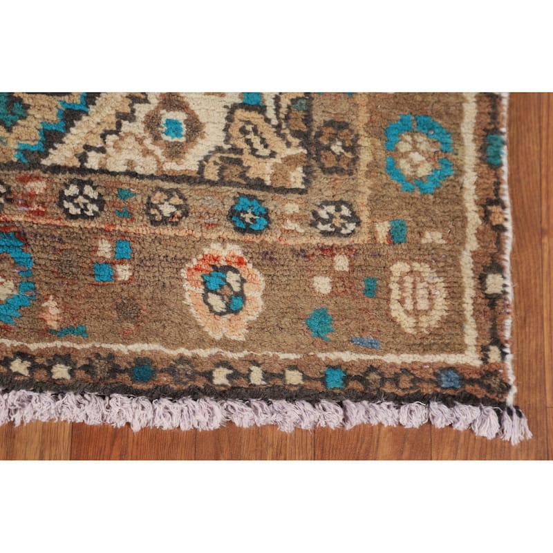 Geometric Hamedan Persian Vintage Runner Rug Handmade Wool Carpet - 3'5" x 9'5"