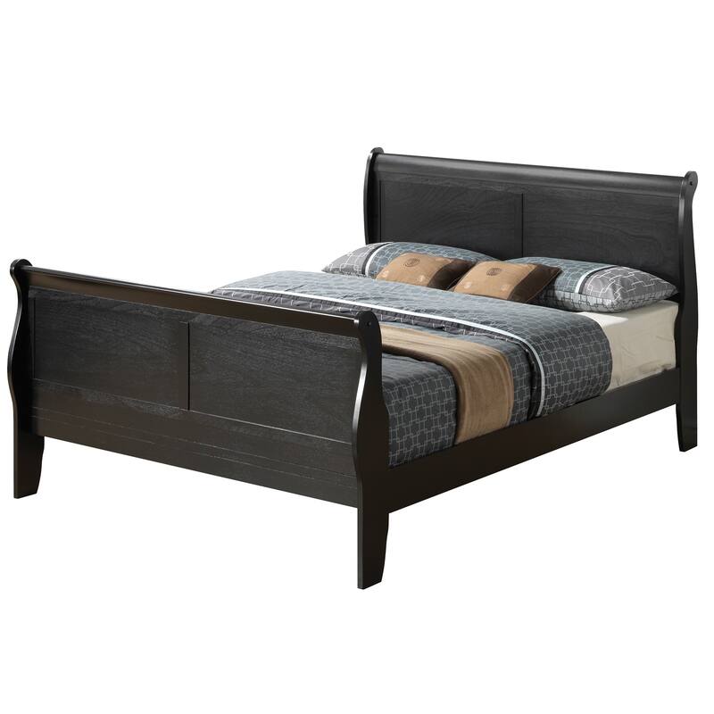 Wooden Sleigh Full Platform Bed - 90" - Black