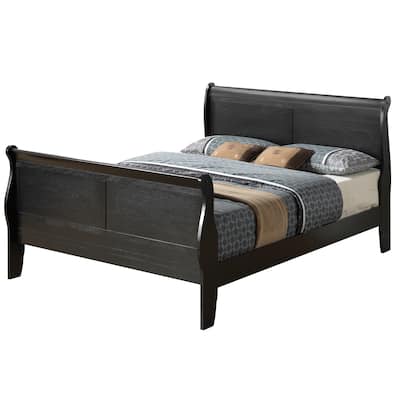Wooden Sleigh Full Platform Bed - 90" - Black