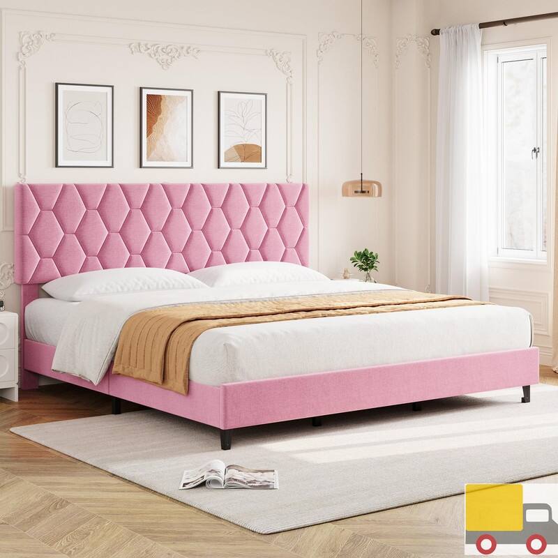 Upholstered Platform Bed Frame with Adjustable Headboard