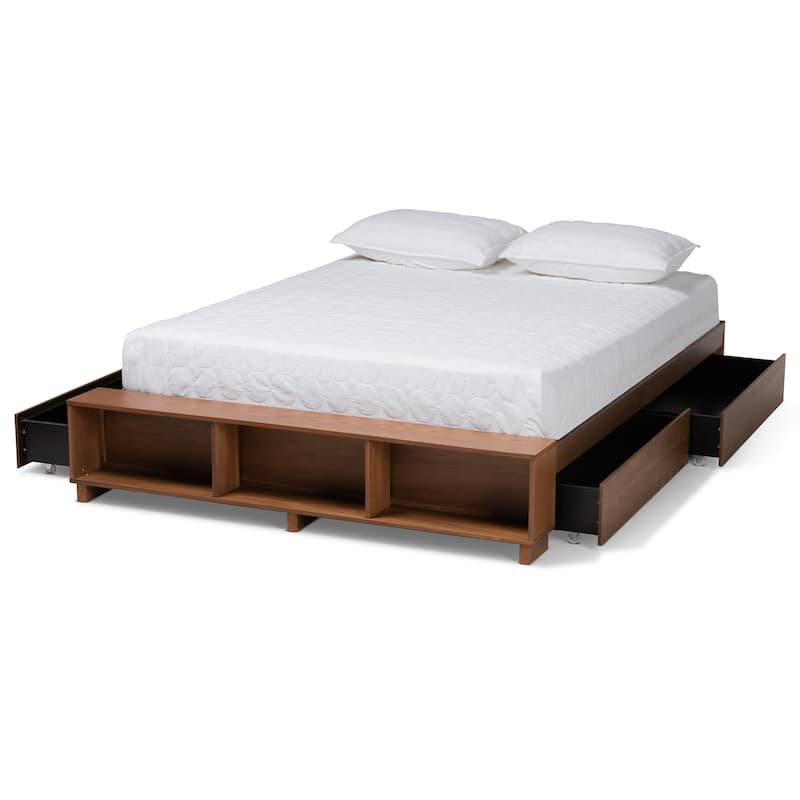 Carbon Loft Dehaney Modern Rustic Ash Walnut Brown Wood Platform Bed with Shelves