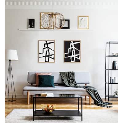 Kate and Laurel Sylvie Bold Sophisticated Abstract Black and White Stroke Framed Canvas Art Set by The Creative Bunch Studio