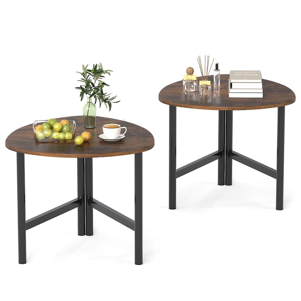 Triangle Tea Table Gymax 2PCS Triangle Coffee Table w/Metal Legs Industrial Center Table ...