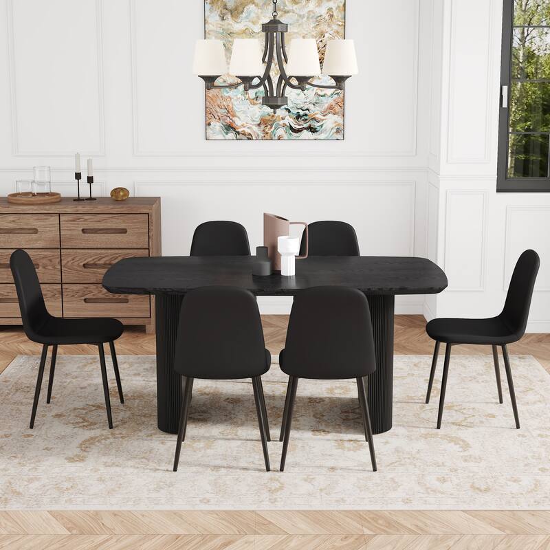 7-Piece All Black Dining Table Set with 6 Chairs, Kitchen Table & Chairs Set for 6, 67" Dining Room Table with Non-Slip Feet