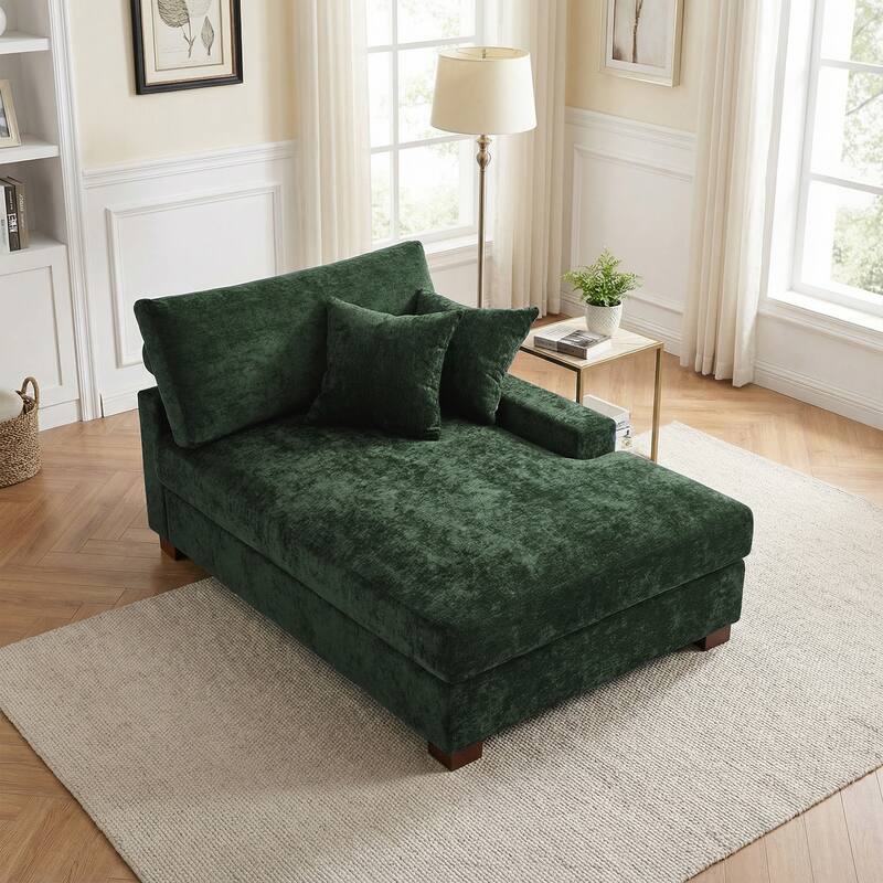 Plush Chenille Single Modular Sectional Sofa Chaise with Pillows