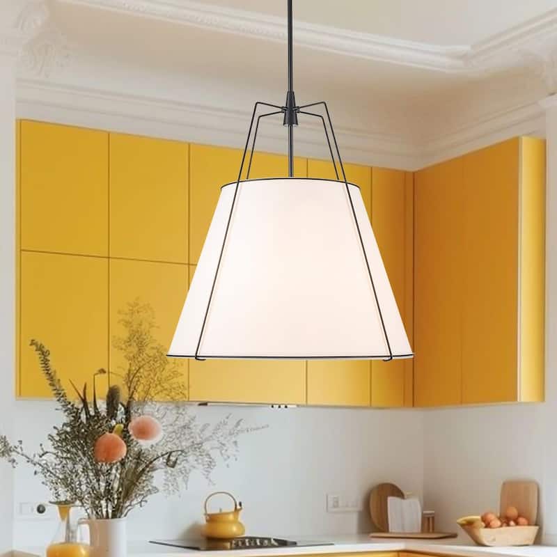 Mid Century 4-Light Conical Fabric Shade Lantern Pendant Ambient Light