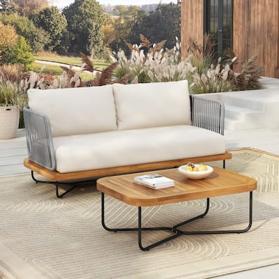 Christopher Knight Home - Evelyn Patio Outdoor Acacia Wood Rope Sofa Set