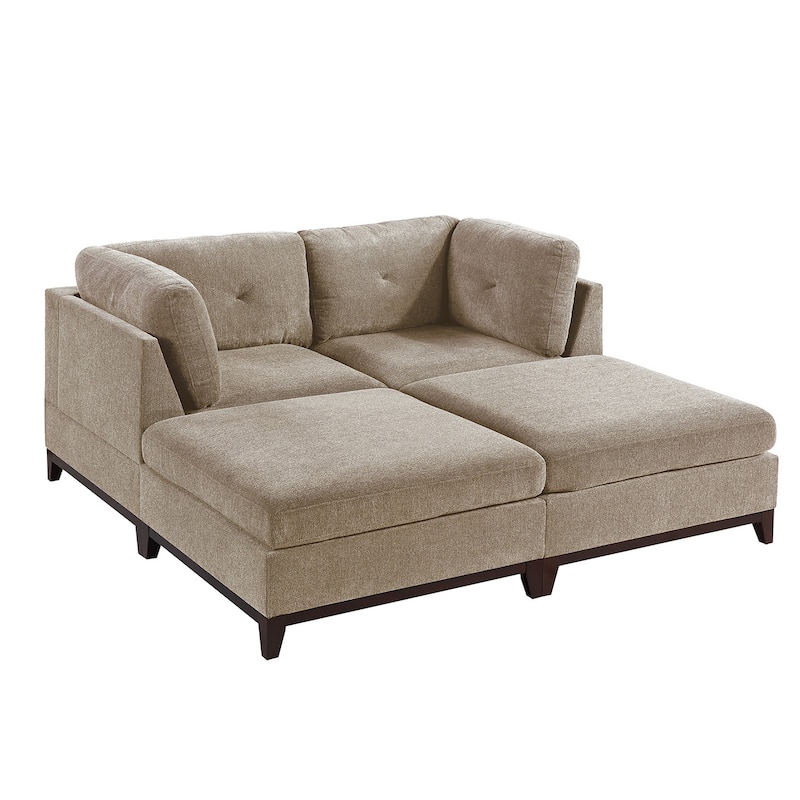 4 Piece Chenille Fabric Modular Corner Sofa and Ottoman Set