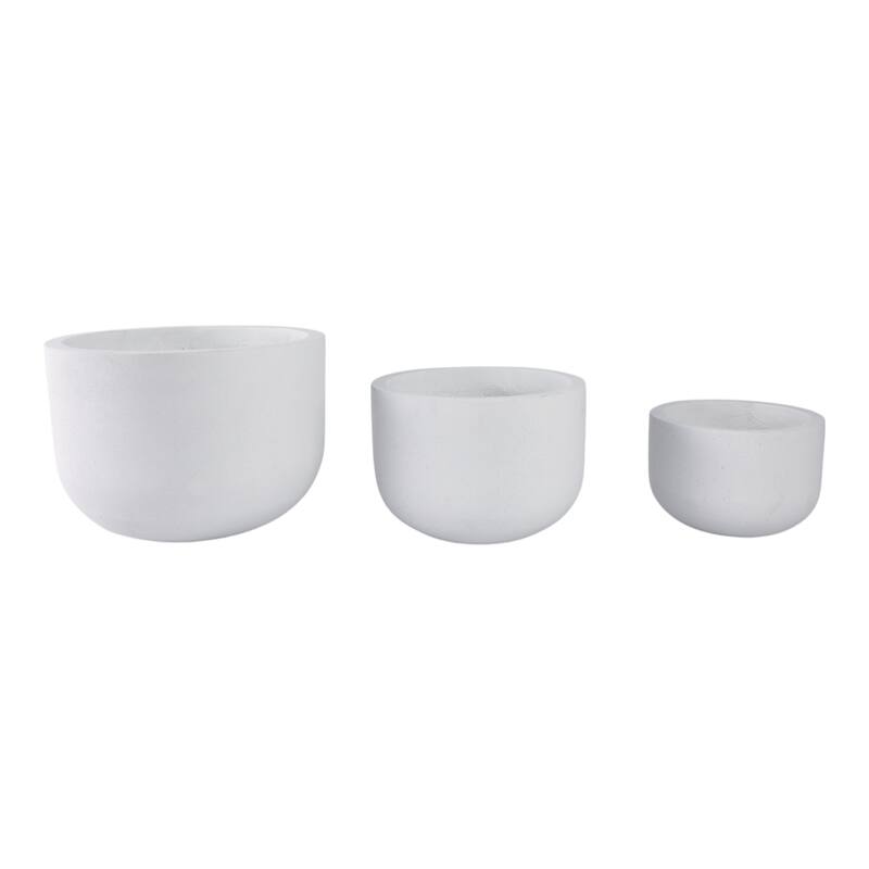 Pottery Rounded Cement Planters (Set of 3) - 11", 8", 6" White - 15" x 15" x 11" - White - 15" x 15" x 11"