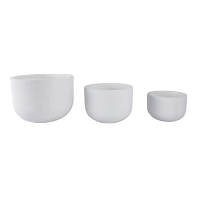 Pottery Rounded Cement Planters (Set of 3) - 11", 8", 6" White - 15" x 15" x 11"