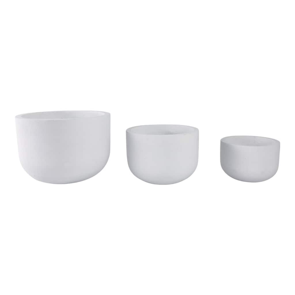 Pottery Rounded Cement Planters (Set of 3) - 11", 8", 6" White - 15" x 15" x 11"