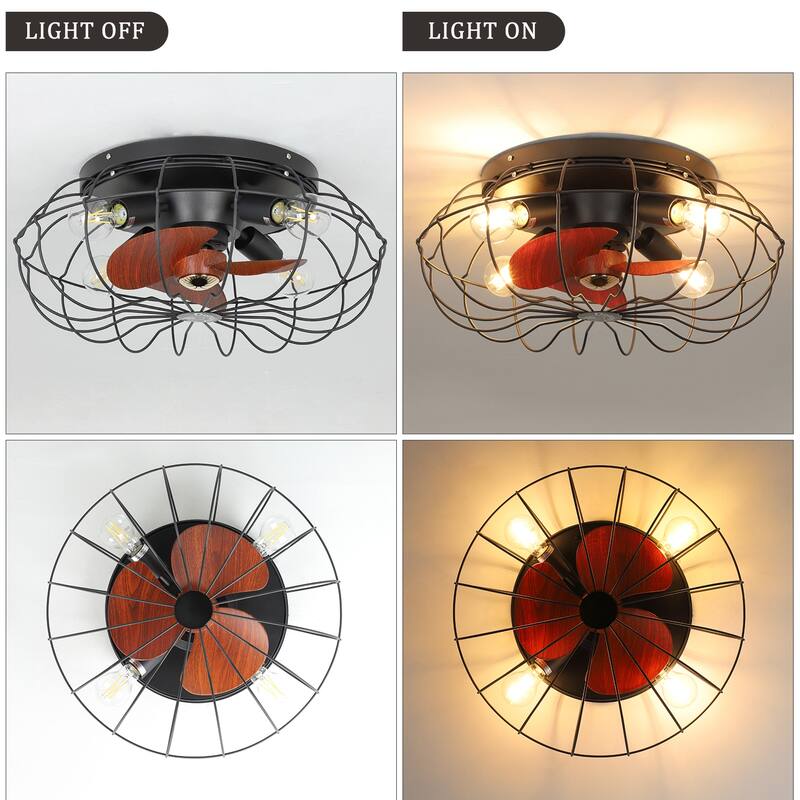 Depuley 20" Caged Ceiling Fan with Lights Remote Control Farmhouse Timer 3-Speed Flush Mount Ceiling Fan for Living Room
