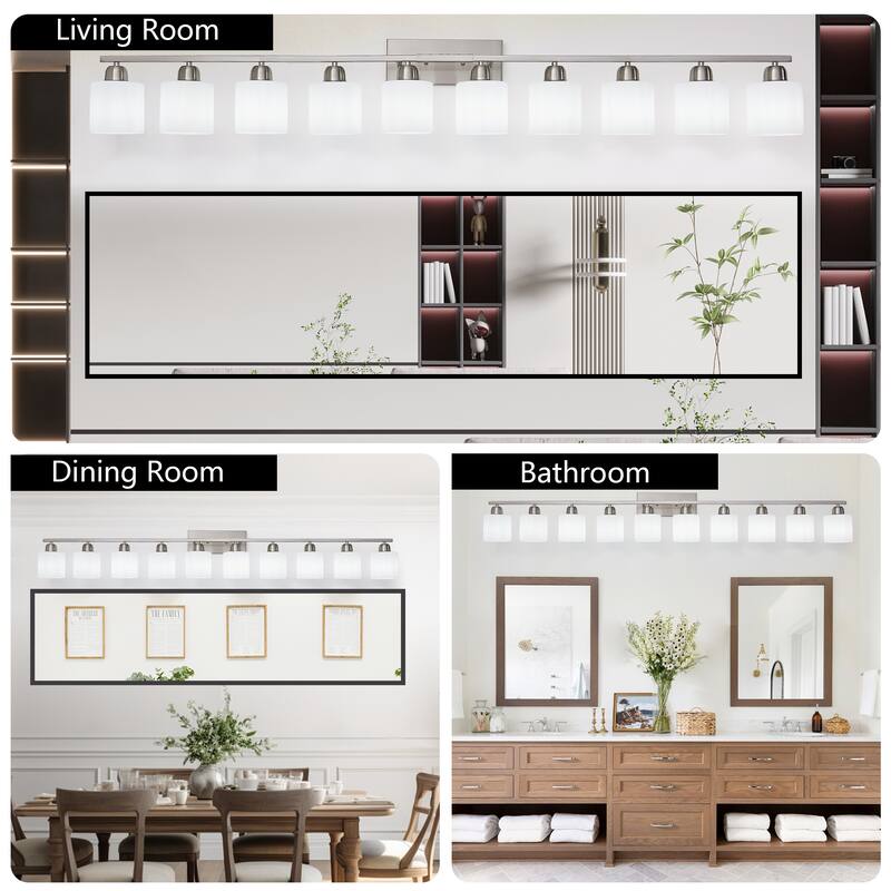 10-Light Bathroom Vanity Lights Over Mirror, 65.4 inch Vanity Lights Fixtures with Glass Shades Modern Vanity Lights