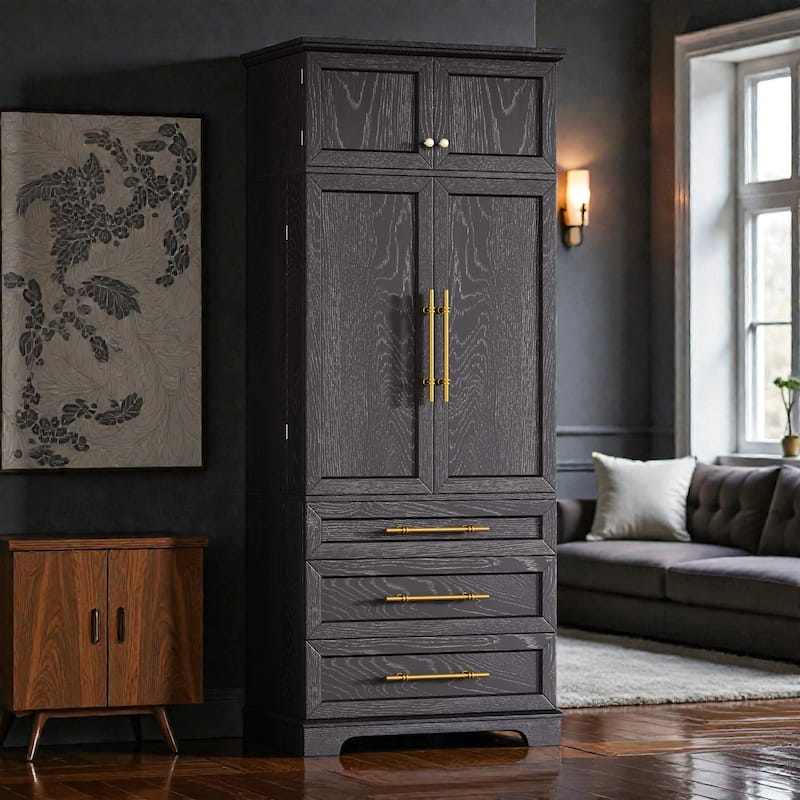 78.2" Farmhouse Kitchen Pantry Cabinet with 8 Door Shelves, 3 Adjustable Shelves and 3 Drawers for Kitchen & Dining Storage - Ash Black