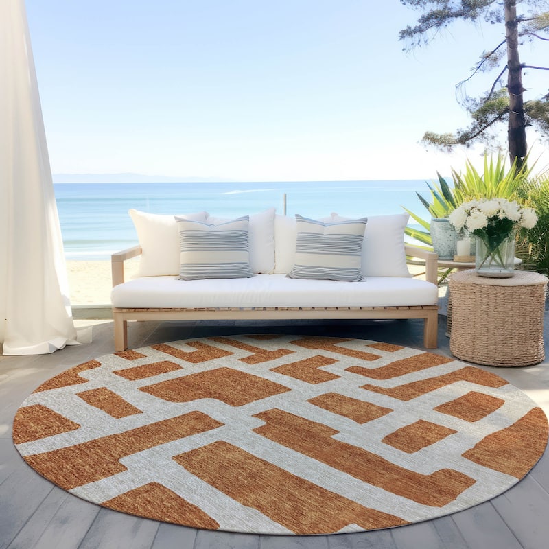 Machine Washable Indoor/ Outdoor Chantille Geo Contemporary Rug - Terracotta - 8' x 8'