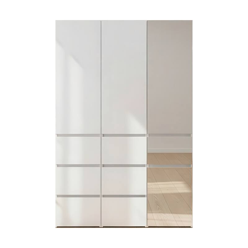 Elise Modular Wood Closet System with Mirror in White - 47.1"D x 17.72"W x 70.9"H