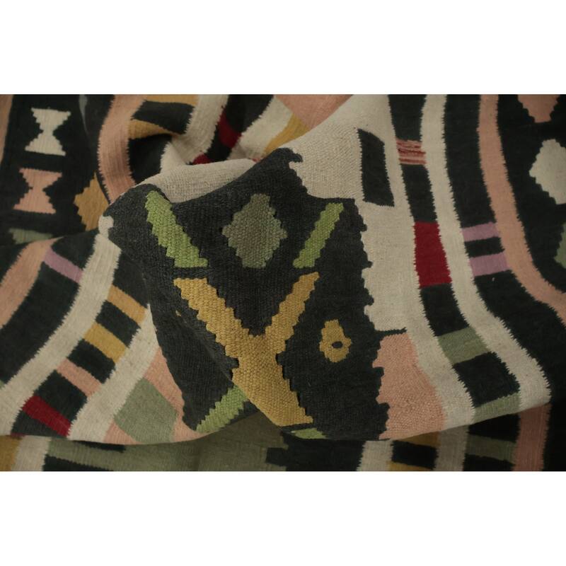 Hand Woven Oriental 100% Wool Carpet Southwestern Tribal Multi-Colored Kilim Runner Rug - 12' 1'' X 4' 3''