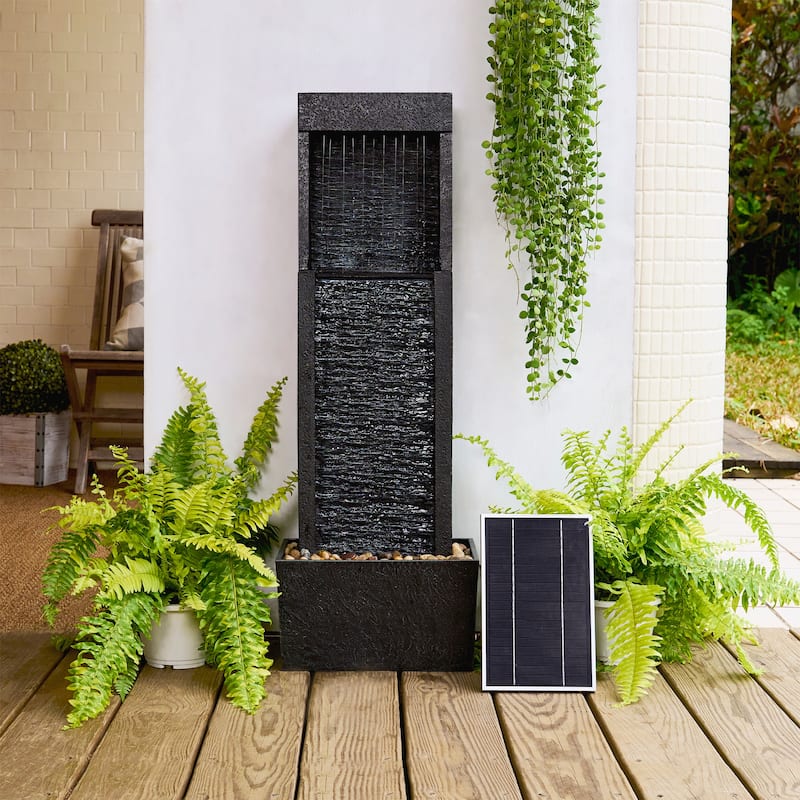 Teamson Home 38" Athena Outdoor Solar Powered Water Fountain - Black - Solar - Polyresin