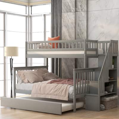 Space-Saving Twin Over Full Bunk Bed with Trundle and Storage Shelves