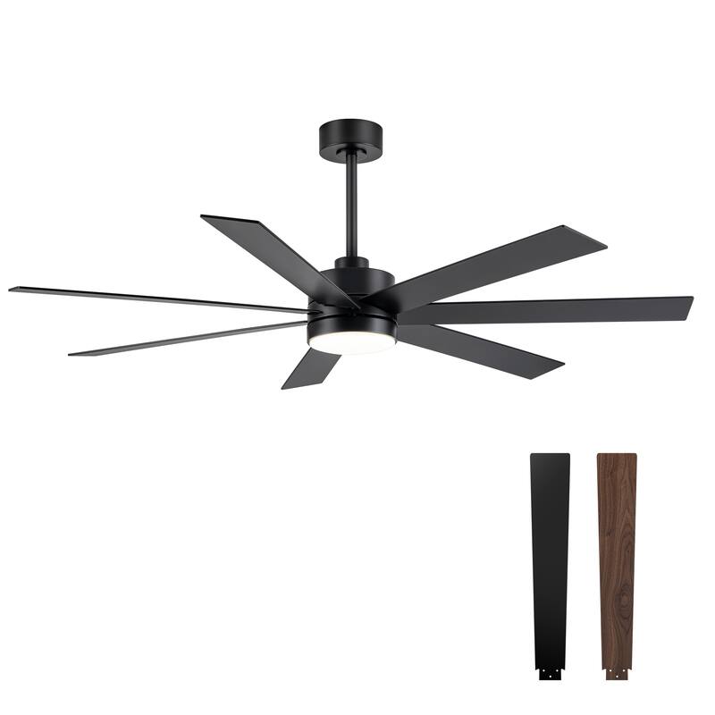 60" Modern Reversible 7-Blade LED Ceiling Fan with Remote and Light Kit
