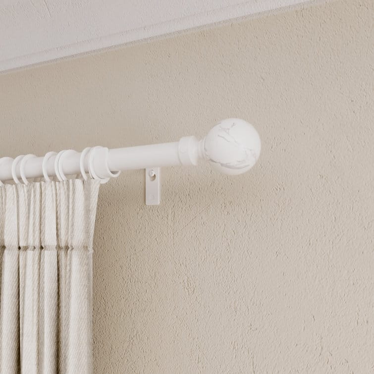 Acroma Adjustable Single Curtain Rod and Coordinating Finial Set - 84 to 120 inches