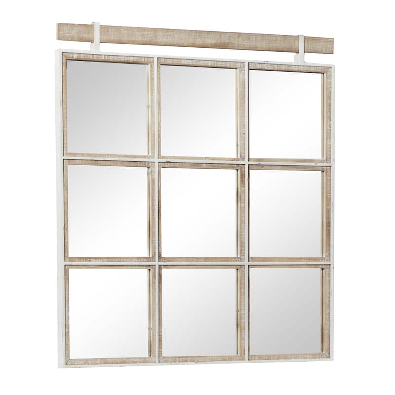 Wood Handmade Grid Window Inspired Wall Mirror - Brown - Roche River Decor