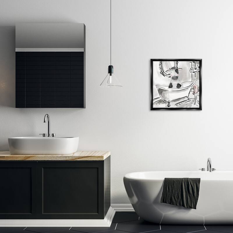 Stupell Minimal Bathtub Cow Framed Floater Canvas Wall Art Design By Carol Robinson